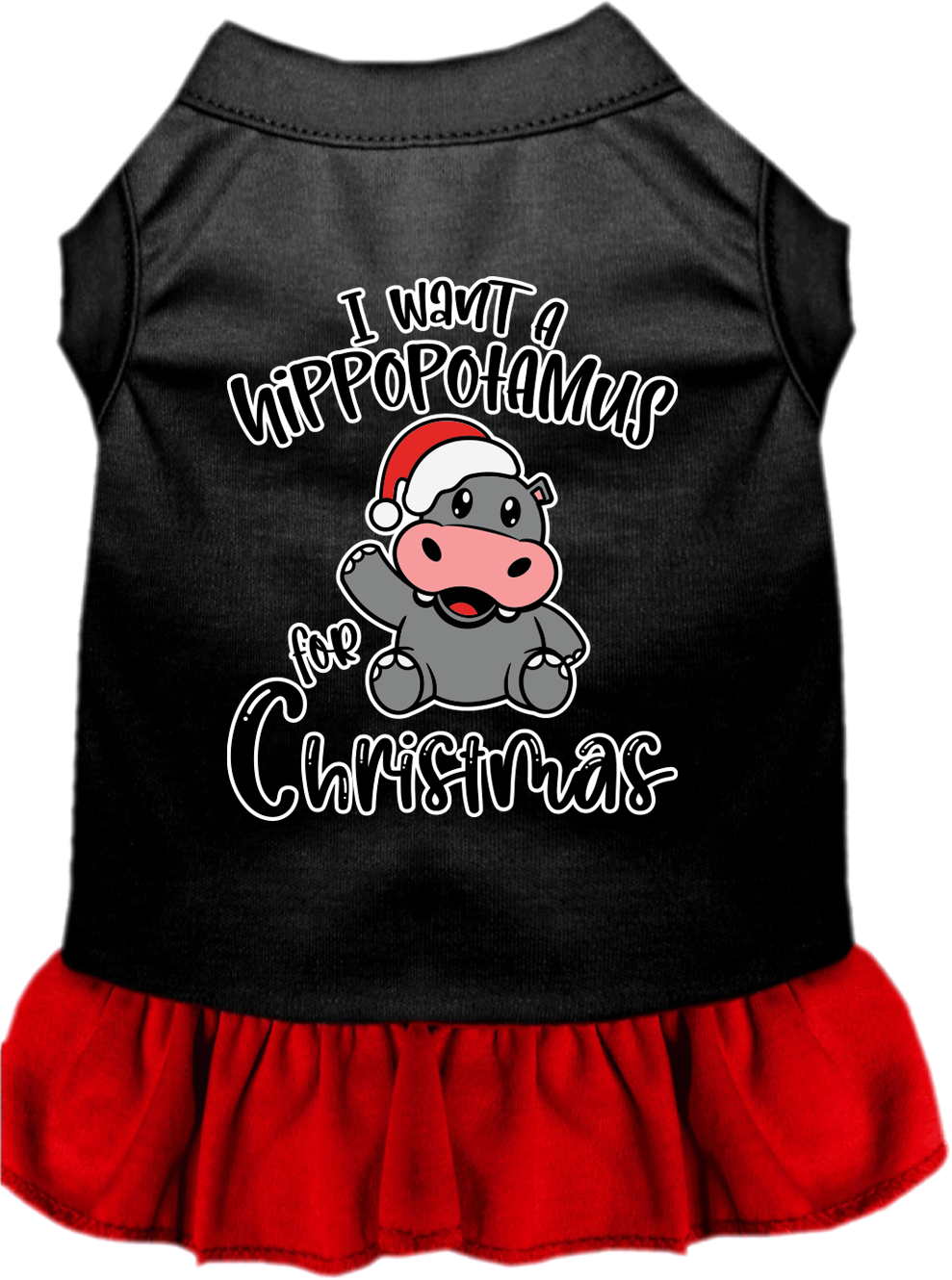 Hippo for Christmas Screen Print Dog Dress Black with Red Size XXL